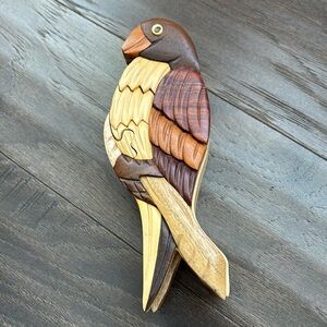 Handmade multi wood carved parrot puzzle box,secret velvet lined compartment